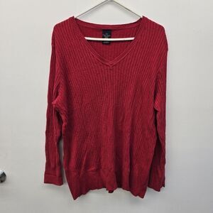 Women's Faded Glory Red V Neck Long Sleeve Size 3X (22W-24W) A2